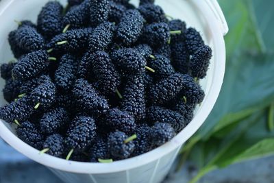 Close-up of raspberries in bowl