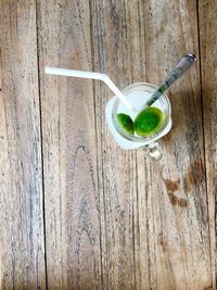 High angle view of drink on table