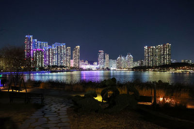 The beautiful night city view at gwanggyo lake park in suwon, south korea