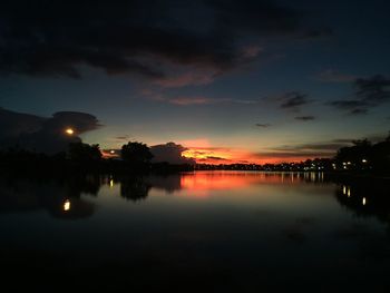 Scenic view of lake against sky at sunset