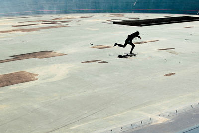 High angle view of man skateboarding