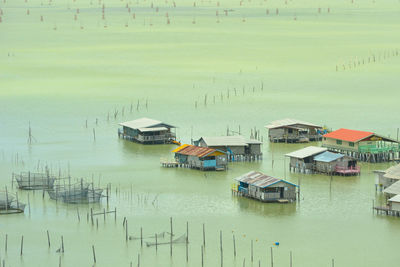 High angle view of boats in lake