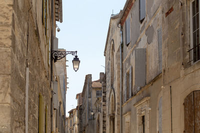 Low angle view of buildings against clear sky