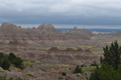 Scenic view of rock formations against sky