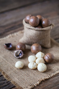 High angle view of eggs on table