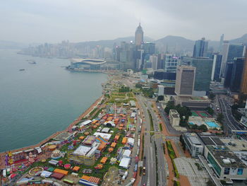 High angle view of cityscape against sky