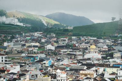 High angle view of townscape against sky