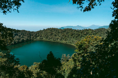 High angle view of lake against sky