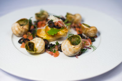 High angle view of salad in plate on table
