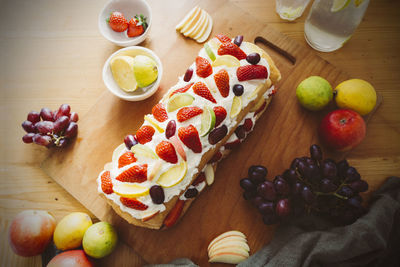 High angle view of fruits on table