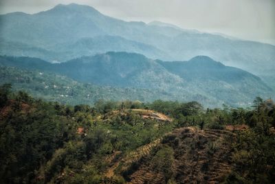 High angle view of landscape and mountains