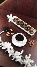 High angle view of dessert on table