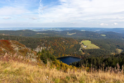 Scenic view at landscape and lake feldsee from feldberg, black forest in autumn