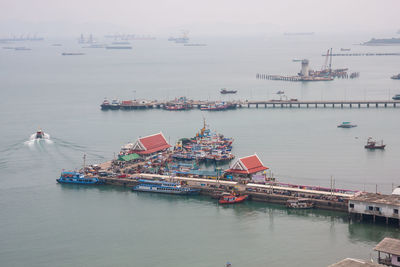 High angle view of ship in sea