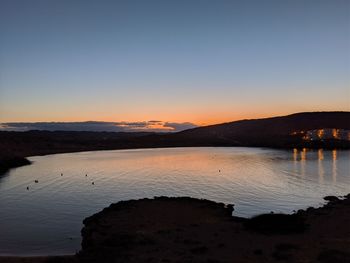 Scenic view of sea against clear sky during sunset