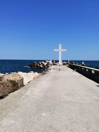 Scenic view of sea against clear blue sky