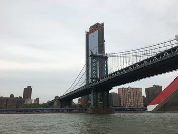 View of suspension bridge over river