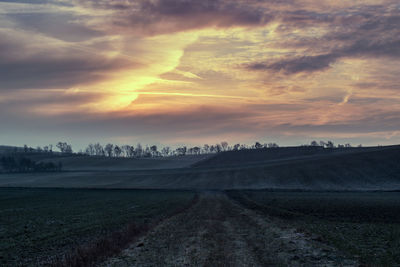 Scenic view of field against sky during sunset