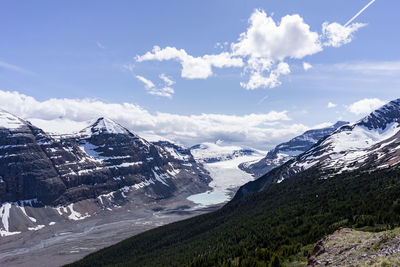 Scenic view of snowcapped mountains against sky