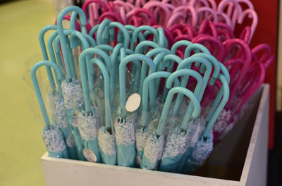 Close-up of multi colored candies on table