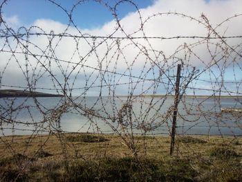 Chainlink fence on landscape