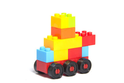 Close-up of toys against white background