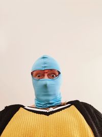 Portrait of person against white background