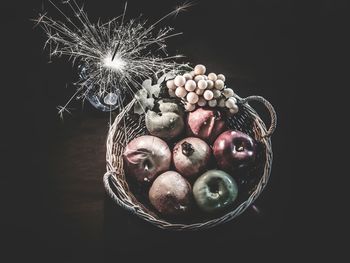 Close-up of food over black background