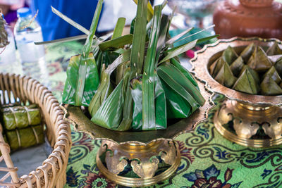 High angle view of thai food on table