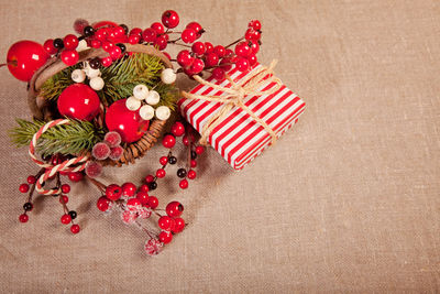 High angle view of christmas decoration