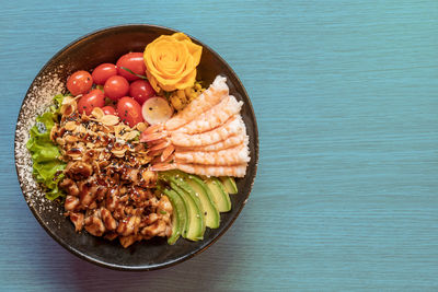 Directly above shot of food in plate on table