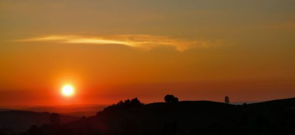 Scenic view of silhouette landscape against romantic sky at sunset