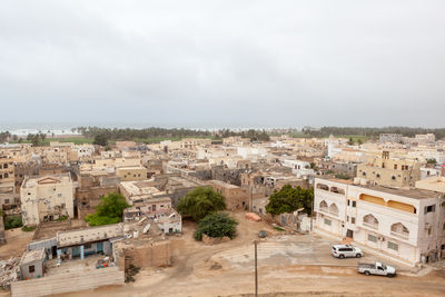 High angle shot of townscape against sky