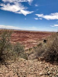 Scenic view of land against sky