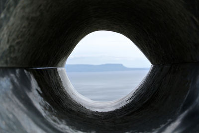 Directly below shot of blue sky seen through hole