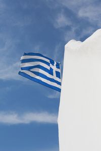 Low angle view of flag against sky