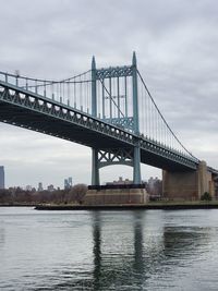 Bridge over river with buildings in background