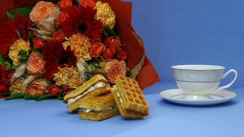 Close-up of coffee served on table