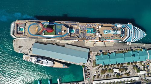 High angle view of old ship at sea