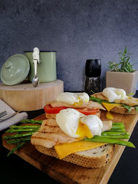 Close-up of breakfast served on table