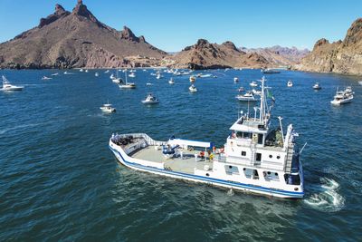 High angle view of boats in sea