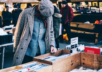 People standing in market during winter