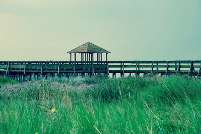 Built structure on land against clear sky