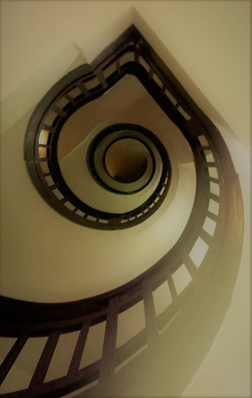HIGH ANGLE VIEW OF SPIRAL STAIRS