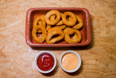 High angle view of food on table