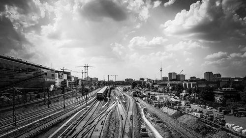 High angle view of railroad tracks against sky