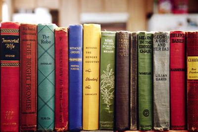 Old books arranged on shelf