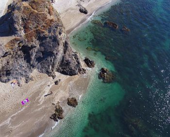 High angle view of rocks on beach