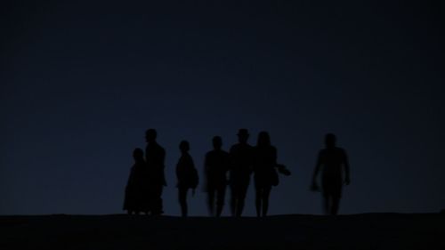 Silhouette people standing on field against sky