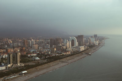 High angle view of city at waterfront